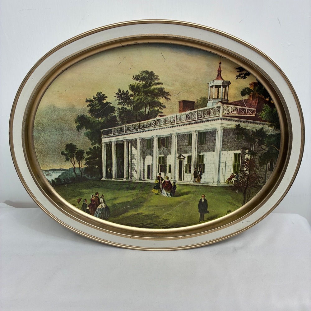 Vintage 1983 Sunshine Biscuits Tin Currier & Ives Mount Vernon West Point Oval